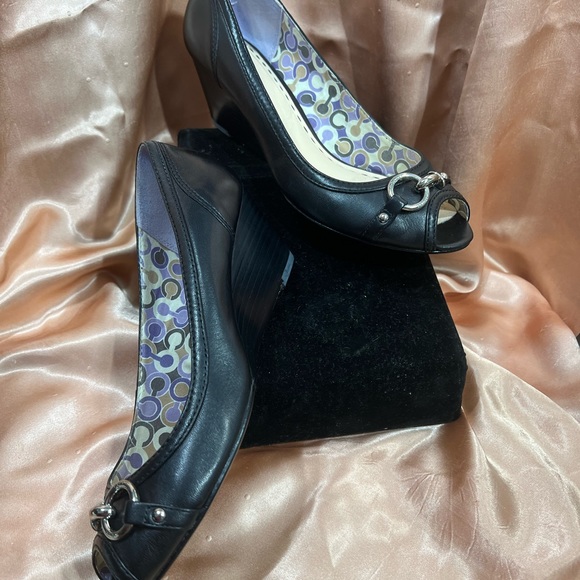 Coach "Stella" Black Open Toe Wedges Peep Toe - Size 9 1/2” - Cute Offic… - Picture 11 of 13
